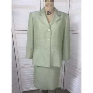 90s SUIT STUDIO 2pc Green Polyester SKIRT SUIT Sz 16 Pencil Lined Single Breast